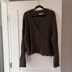 Anthropologie Deep Olive Cardigan Knit Sweater
